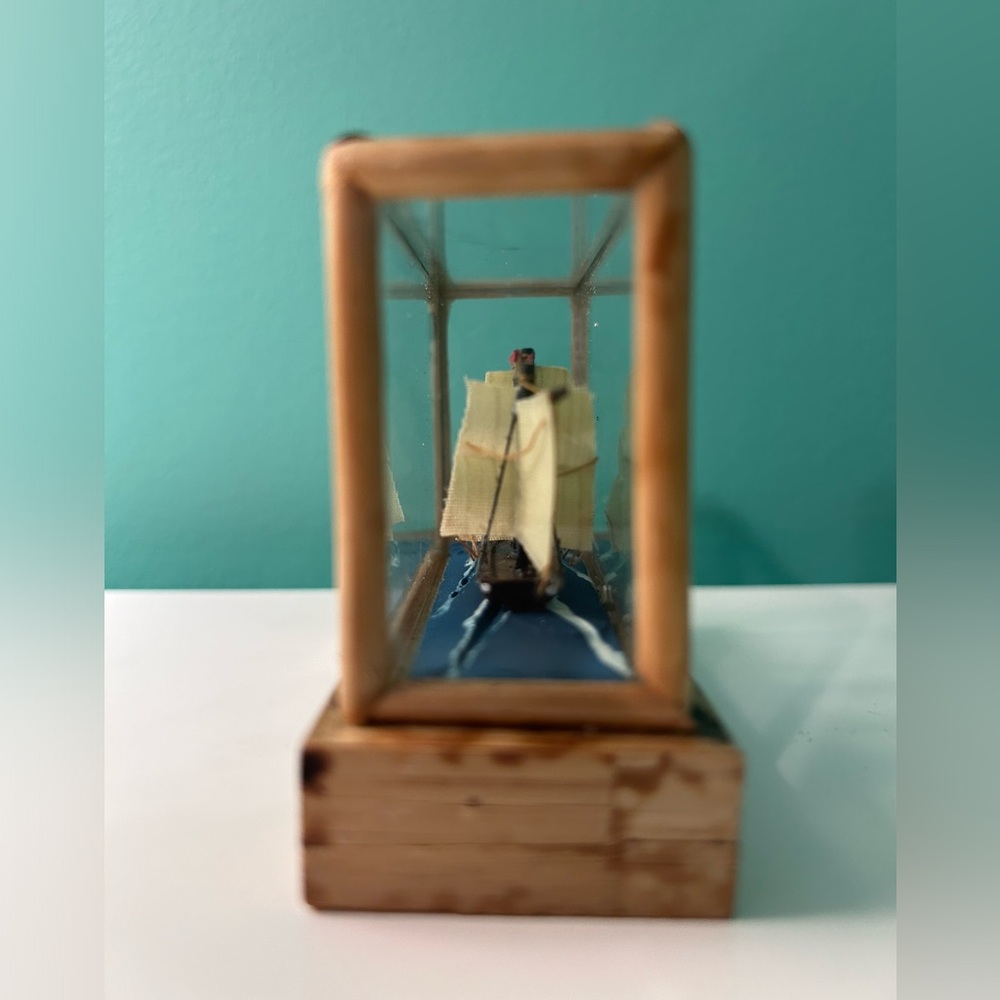 Vintage Miniature Wooden Ship in Glass Display Case - Picture 4 of 10